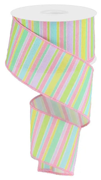 Spring Pastel Striped Wired Ribbon - 2 1/2" x 10 Yards, Easter, Earth Day, Summer, Birthday, Baby Shower, Gender Reveal, Fundraiser, Wreath, Gift Bows, Gift Wrap, School, Office, Swag, Garland