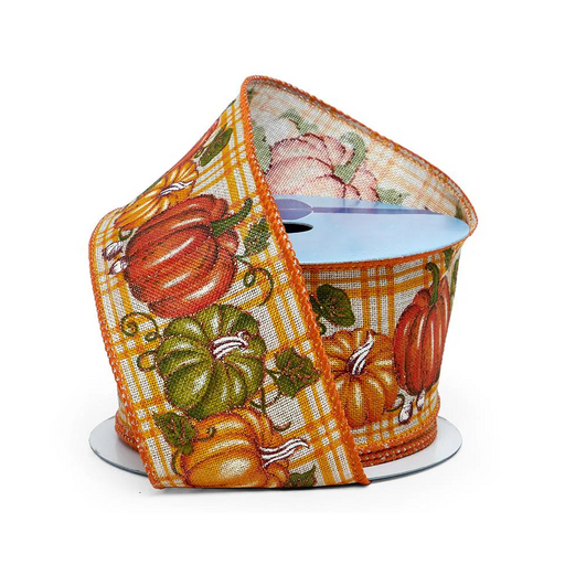 Fall Pumpkin Plaid Ribbon Wired Burlap - 2 1/2" x 10 Yards