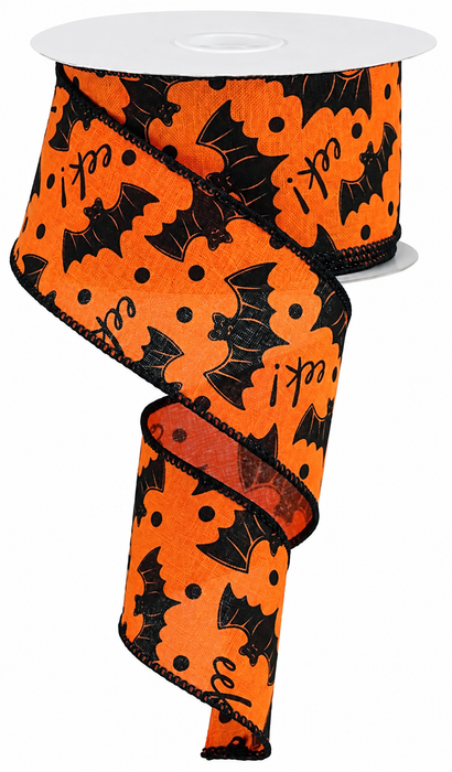 Orange Black Bats Eek Ribbon - 2 1/2" x 10 Yards, Halloween, Trick or Treat, Haunted House, Fundraiser, Gift Wrapping, Wreath, Party Decor, Wired Edge, Classroom, Office, DIY Crafts
