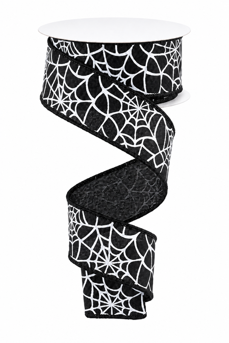 Black White Spiderwebs Wired Ribbon - 1 1/2" x 10 Yards, Halloween, Fall, Wreath, Party Decor, Fundraiser, School Dance, Streamers, Birthday, Gift Wrapping