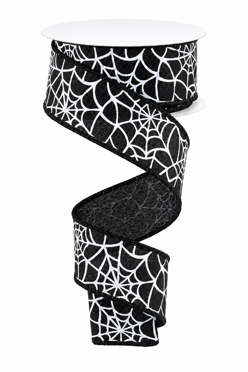 Black White Spiderwebs Wired Ribbon - 1 1/2" x 10 Yards, Halloween, Fall, Wreath, Party Decor, Fundraiser, School Dance, Streamers, Birthday, Gift Wrapping