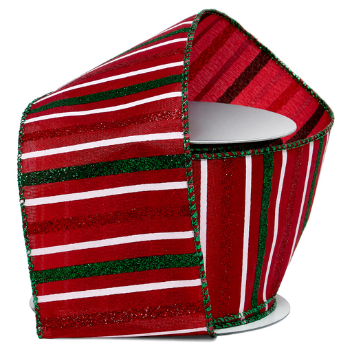 Metallic Red Green Pinstripe Ribbon - 2 1/2" x 10 Yards, Christmas, Wreaths, Tree Bows, Garlands, Gift Wrapping, Swags, Presents, Centerpieces, Holiday Crafts & Decor, Wired Edge