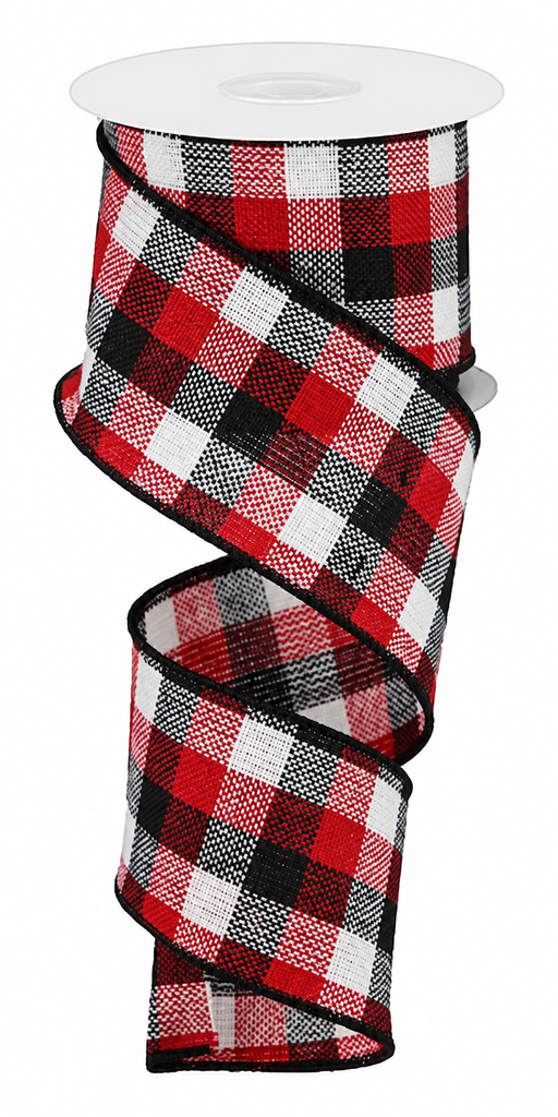 Woven Christmas Plaid Wired Ribbon - 2 1/2" x 10 Yards, Red, Black, White, Wreath, Winter Decor, Farmhouse Decor, Garland, Tree Ribbon, Gift Bows, Birthday, Anniversary