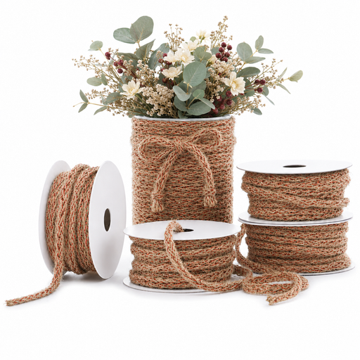 Burlap Soft Braid Cord Ribbon - 8mm x 10 Yards, Labor Day, Fall, Election Day, Veterans Day, Thanksgiving, Christmas, Woven Natural Jute, Wreath, Rustic Wedding