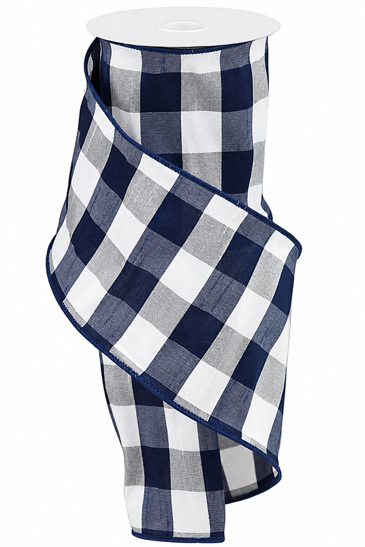Navy White Buffalo Plaid Ribbon - 4" x 10 Yards, Christmas, Wired Edge, Gift Wrapping, Presents, Wreath, Hanukkah, Farmhouse, Birthday, Patriotic Décor, Police Support, Veterans Day