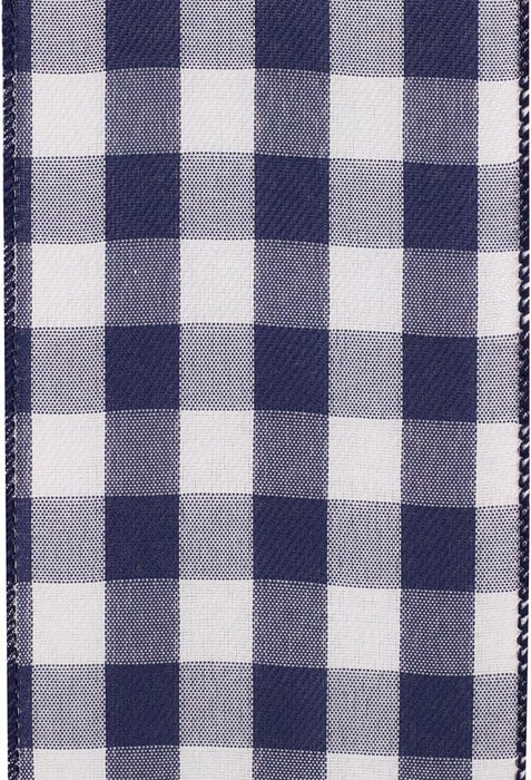 Navy Buffalo Plaid Wired Ribbon - 4" x 10 Yards, 4th of July, USA 250th Anniversary, Father's Day, Summer, Birthday, Wedding, Wreath, Swag, Baby Shower, Farmhouse Decor, Veterans Day, Labor Day, 1776