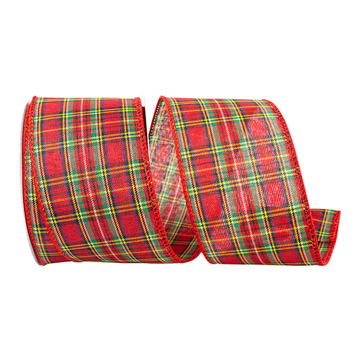 Christmas Holiday Tartan Plaid Ribbon - 2 1/2" x 10 Yards, Red Green, Wired Red Edges, Gift Wrapping, Presents, Garland, Wreath, Tree Topper Bow, Winter Decor, Black, Yellow, Blue
