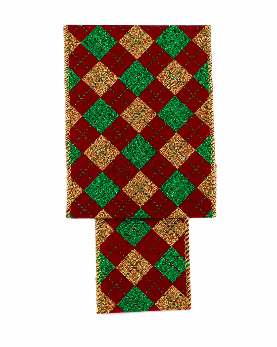 Red Gold Green Argyle Ribbon - 2 1/2" x 10 Yards, Christmas, Wreath, Tree Bows, Garland, Gift Wrapping, Velvet, Glitter, Birthday, Presents, Winter, Party Decor