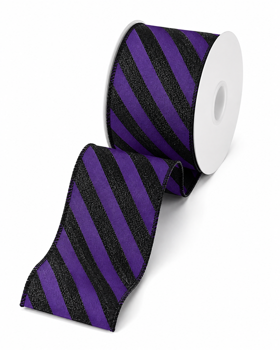 Purple Black Striped Wired Ribbon - 2 1/2" x 10 Yards, Halloween, Fall, Wreath, Gift Basket, Christmas, Birthday, Garland, Bows, Gift Wrapping, Glitter, Gothic Decor, Mardi Gras