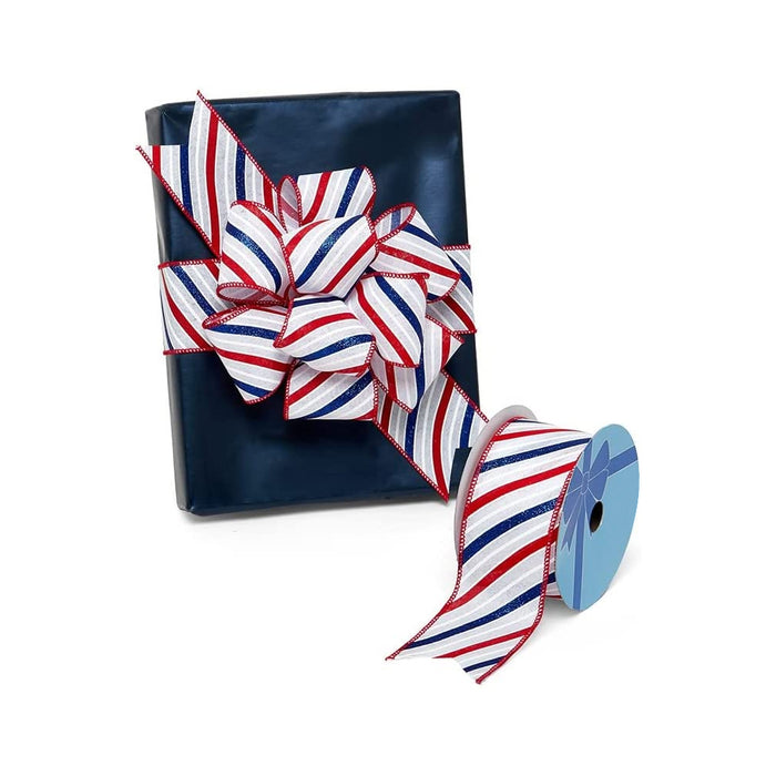 Sparkling Patriotic Stripes Wired Ribbon - 2 1/2" x 10 Yards