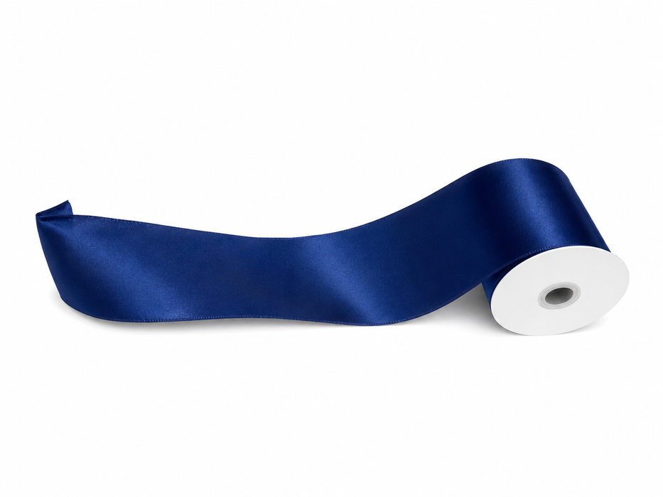 Patriotic Navy Satin Wired Ribbon- 4" x 5 Yards, 4th of July, America 250 Anniversary, Police Support, Father's Day, School Graduation, Wreath, Birthday, Gift Wrap, Election, 1776,  Veterans Day