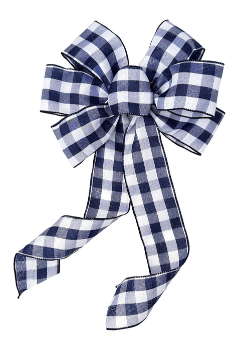 Large rustic navy white plaid decorative bow