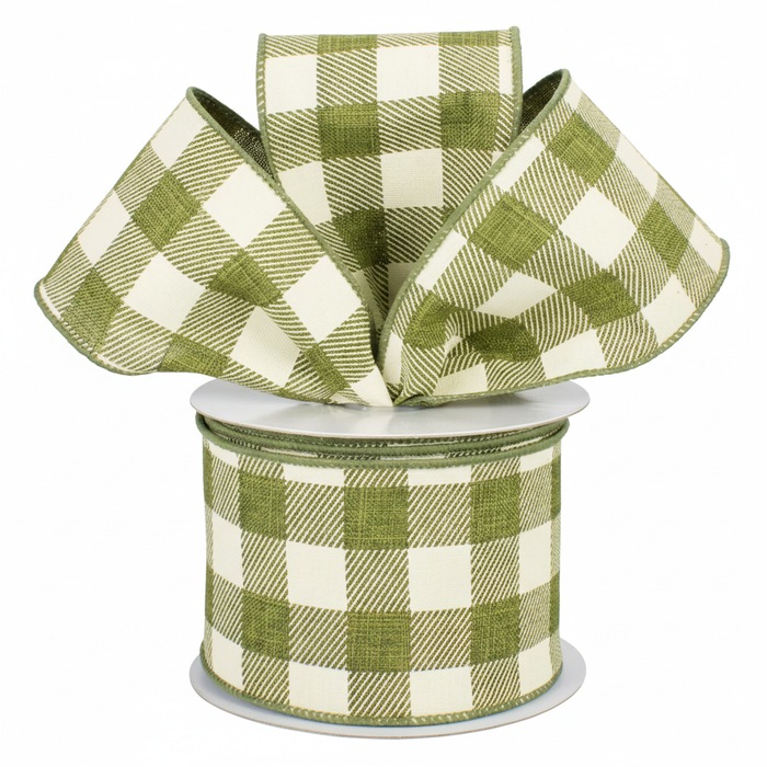 Moss Green Plaid Wired Ribbon - 2 1/2" x 10 Yards, St. Patrick's Day, St. Paddy's Day