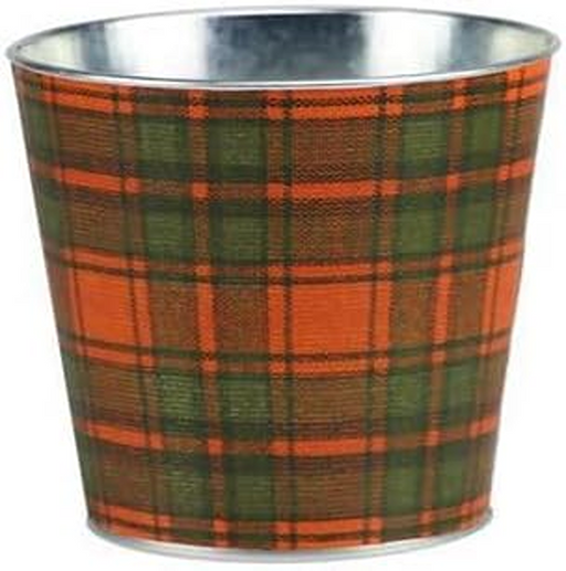 Farmhouse Fall Tartan Tin Pot - 5" Diameter, 4.5" Tall