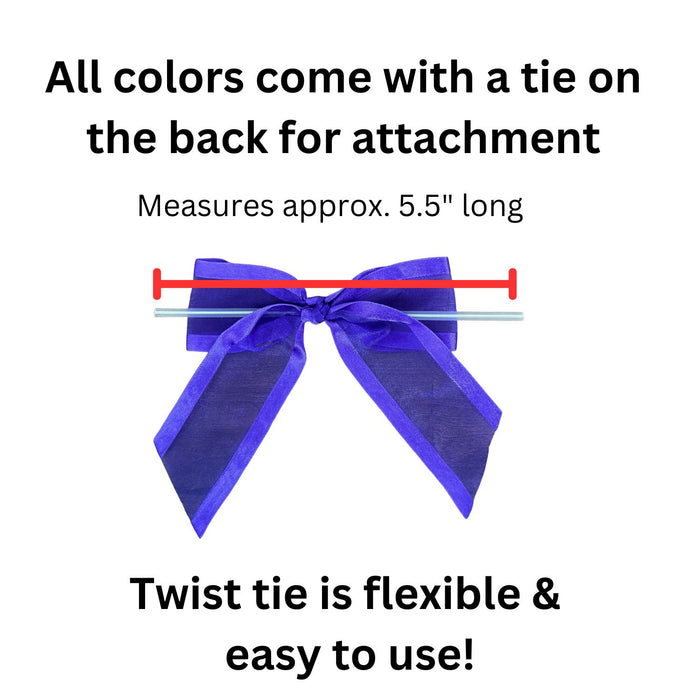 Pre-Tied Purple Organza Bows - 4" Wide, Set of 12