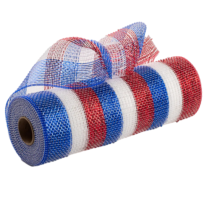 Red White Blue Stripe Deco Mesh - 10" x 10 Yards
