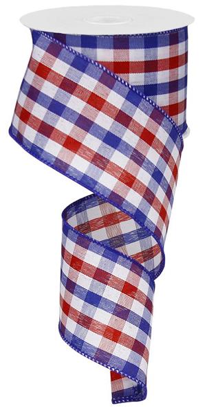Patriotic Gingham Plaid Wired Ribbon - 2 1/2" x 10 Yards, 4th of July, 250th Anniversary USA, Red, White, Blue, Veterans Day, Wreath Decor, Election, Rally, Birthday, Gift Bows, Labor Day, Americana