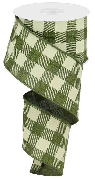 Moss Green Plaid Wired Ribbon - 2 1/2" x 10 Yards, St. Patrick's Day, St. Paddy's Day