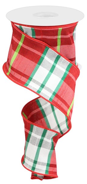Faux Dupioni Plaid - 2 1/2 Inch x 10 Yards, Red, Pink, Green