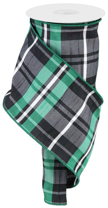 Faux Dupioni Plaid Wired Ribbon - 4" x 10 Yards, St. Patrick's Day, St. Paddy's Day, Easter, Spring, Gift Wrapping, Wreaths, Bows, Present, Father's Day