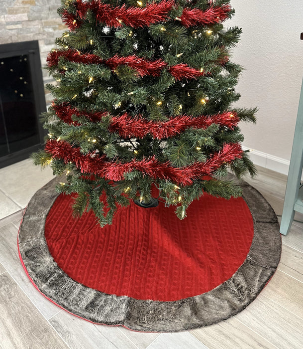 Christmas Tree Skirt Red Knit - Large 48" Diameter