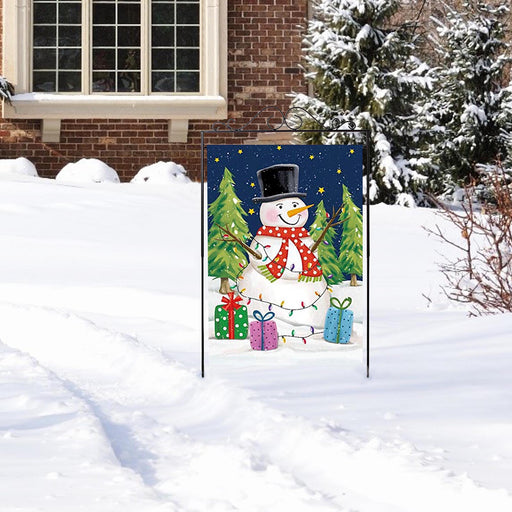 Large  Snowman  and Christmas Trees Decorative Garden Flag