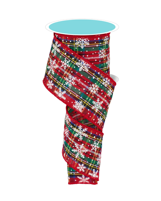 Tartan Snowflakes Wired Edge Christmas Tree Ribbon - 2 1/2" x 10 Yards