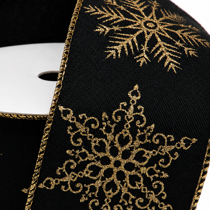 Gold Snowflakes Black Velour Ribbon - 2 1/2" x 10 Yards, Christmas, Gift Wrapping, Wreath, Swag, Garland, Presents, Gift Basket, Winter, Tree Topper Bow, Wreath, Gift Bows