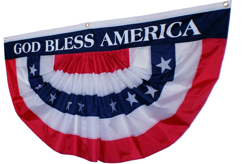 Patriotic Pleated Fan Flag Bunting Banner - 3' x 6', God Bless America