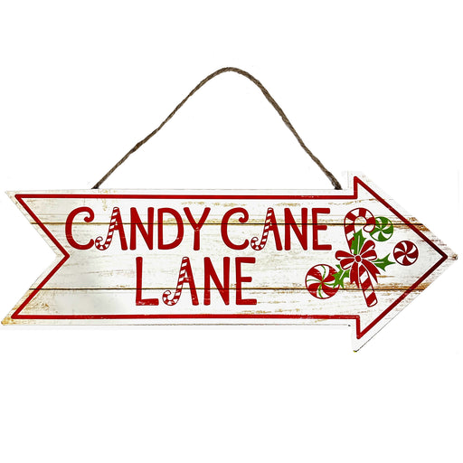 Wooden sign with 'Candy Cane Lane' text 