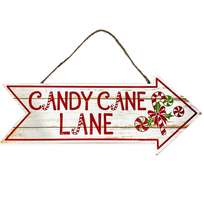 Wooden sign with 'Candy Cane Lane' text 