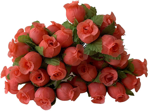 Coral Artificial Silk Mini Roses - 12 Dozens, 144 Rosebuds Total