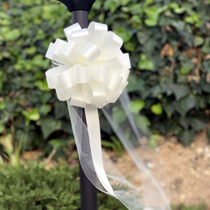 Ivory Wedding Pull Bows with Tulle Tails - 8" Wide, Set of 6,Easter, Spring, Reception, Anniversary, Mother's Day, Birthday, Graduation, Baby Showers, Gift Wrap, Basket, Church Decor, School, Office