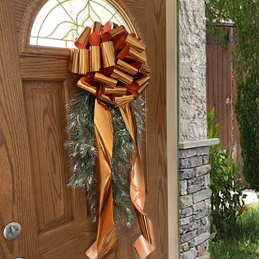 Large 14" Metallic Copper Orange Bow - Car Gift Door Halloween Christmas Decor