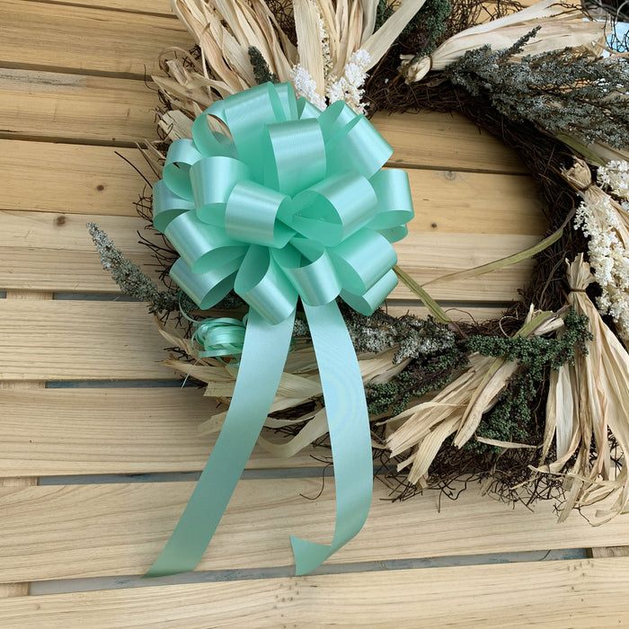 mint green bow on a wreath