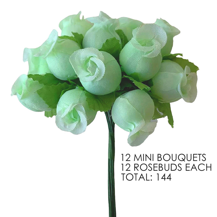 Mint Green Artificial Silk Flower Roses - 12 Mini Bouquets of 12 Rosebuds, 144 Rosebuds Total, St. Patrick's Day, St. Paddy's Day, Gift Wrapping, Wreaths, Bows, Present, Wedding, Reception, Wreath, Arts and Crafts