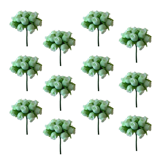 Mint Green Artificial Silk Flower Roses - 12 Mini Bouquets of 12 Rosebuds, 144 Rosebuds Total, St. Patrick's Day, St. Paddy's Day, Gift Wrapping, Wreaths, Bows, Present, Wedding, Reception, Wreath, Arts and Crafts