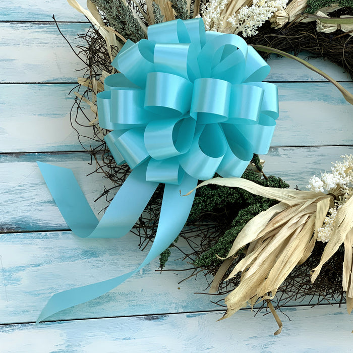 6 Pool Blue Aqua 8" Pull Bows - Beach Wedding Decorations, Easter Gift Baskets Décor