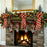 Red with glittery gold Christmas ribbon bows decorating fireplace