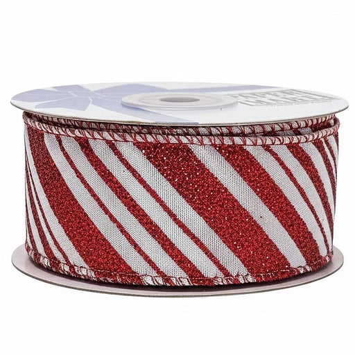 Red White Candy Cane Ribbon - 1 1/2" x 10Y, Christmas Peppermint Stripes