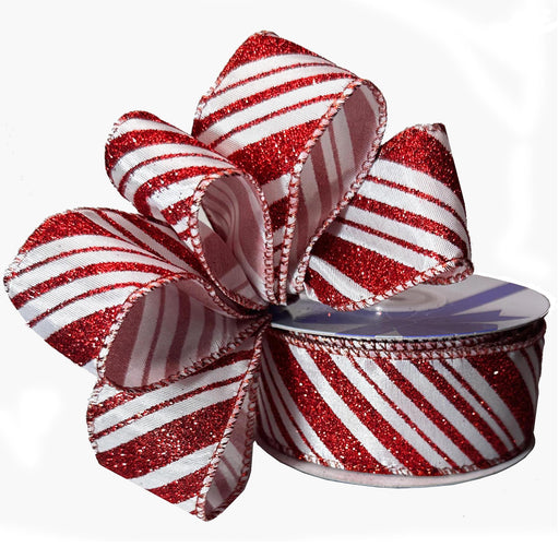 Red and white striped candy cane ribbon with a decorative bow