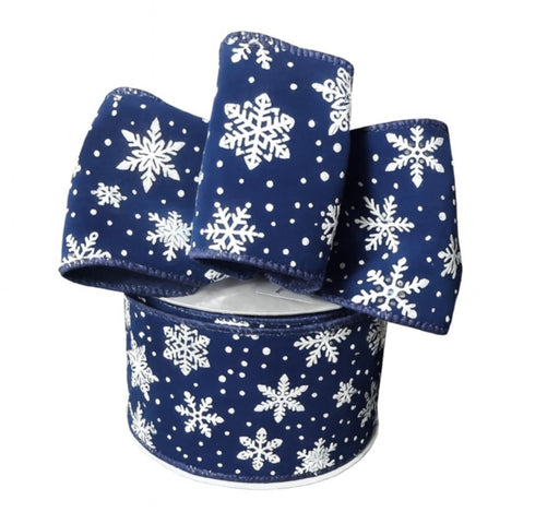 Royal blue Christmas ribbon with white snowflakes