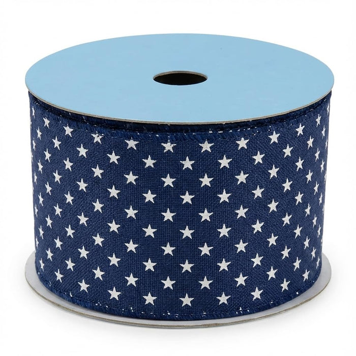 Patriotic Navy Stars Wired Ribbon - 2 1/2" x 10 Yards
