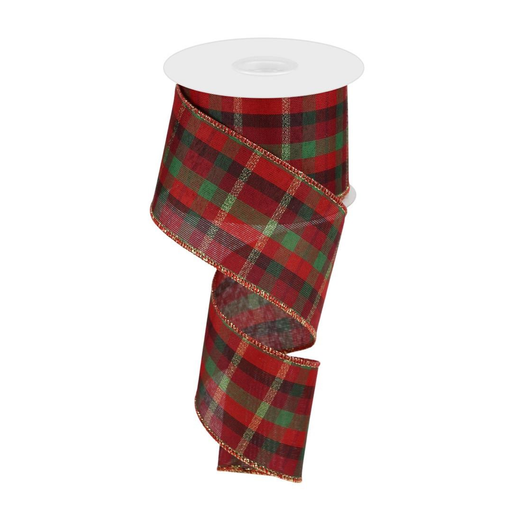 Wired Tartan Christmas Wreath Ribbon - 2 1/2" x 10 Yards