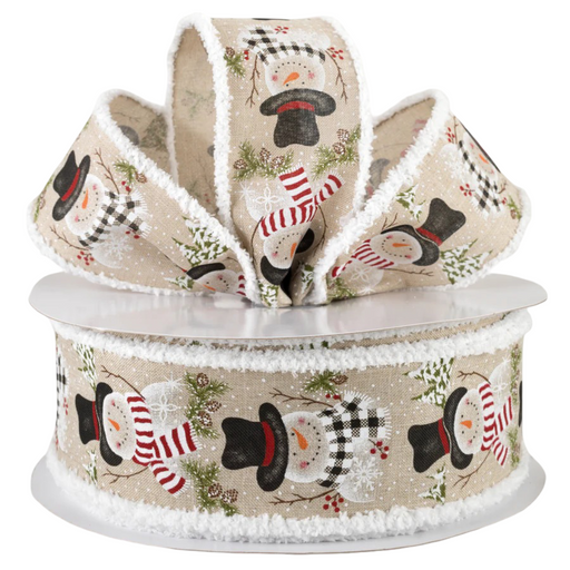 Fluffy Wired Edge Snowman Ribbon - 2 1/2" x 10 Yards