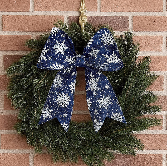 White Snowflakes Midnight Blue Ribbon -2.5"x10Y, Wired Silver Edge, Glittery Stary Night Sky, Christmas Gift Wrapping, Tree Topper, Holiday, Hanukkah Decorations
