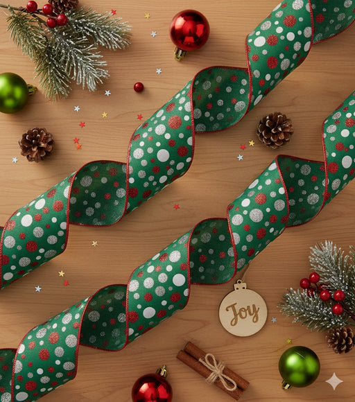 Glitter Dots Wired Christmas Ribbon - 4" x 10 Yards