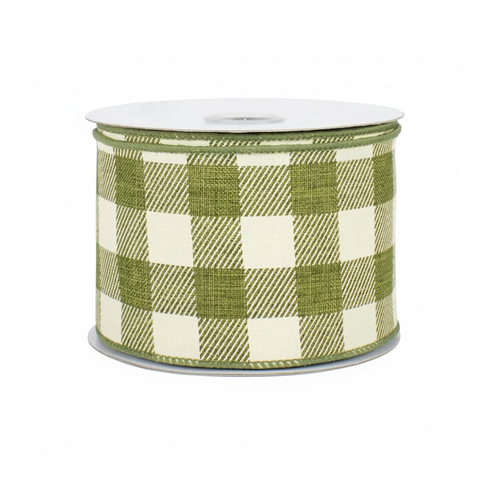 Moss Green Plaid Wired Ribbon - 2 1/2" x 10 Yards, St. Patrick's Day, St. Paddy's Day
