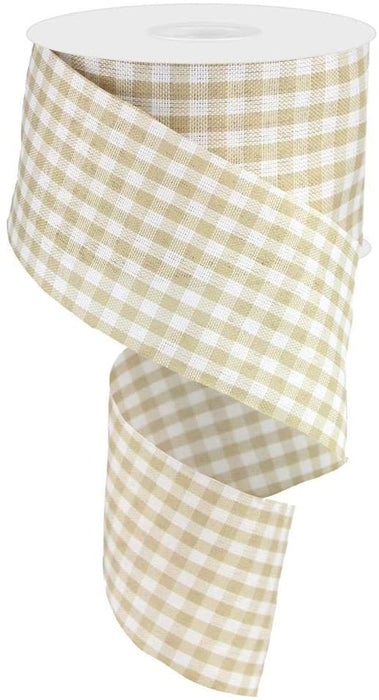 Natural Gingham Wired Edge Ribbon - 2 1/2 Inch x 10 Yards