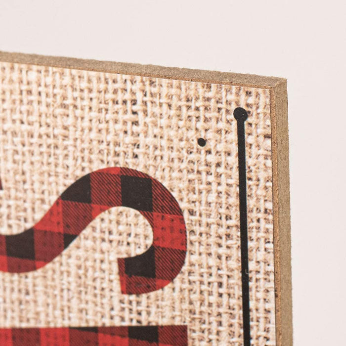 Merry Christmas Plaid Burlap Sign - 12.5" x 6"